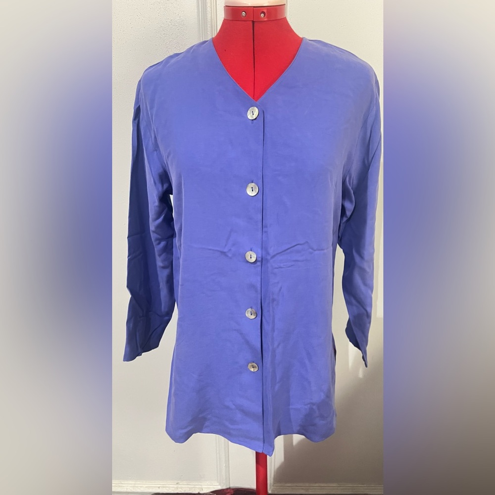 NWT Vintage Women's Melrose Silk Studio Blue Button-Up Top size Petite Small